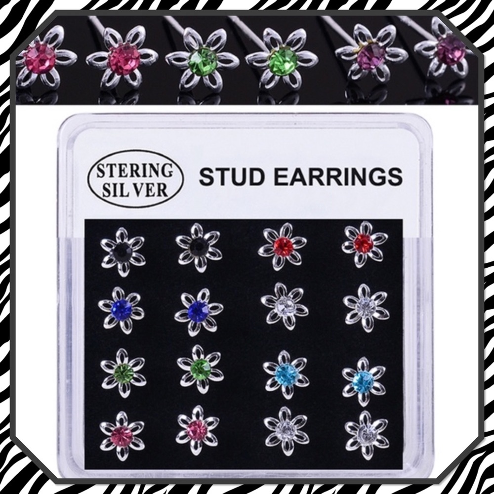 🌸New❤️❤️ Cute Crystal Flower Stud 925 SS Earrings